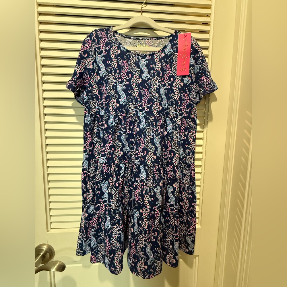 Lilly Pulitzer Girls Mini Jodee Dress in Oyster Bay Navy NWT Size L 8 - 10